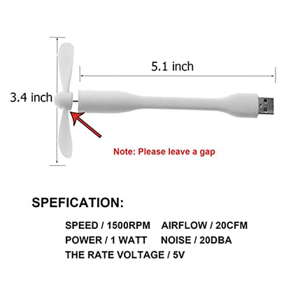 Sokelinn-six USB Flexible Fan, Mini Portable Cooling Fans USB Powered for Power Bank Laptop PC AC Charger - 2 Pack (White) - color: White