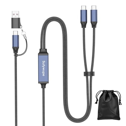 4FT 2-in-1 USB C to USB C Cable Dual-C 480Mbps, USB-A Adapter included, 140W Max Fast Charging Cord Braided for iPhone 17/17 Pro Max/16 Series,MacBook Air/Pro and More(Adjustable buckle+storage bag) - size: 4FT