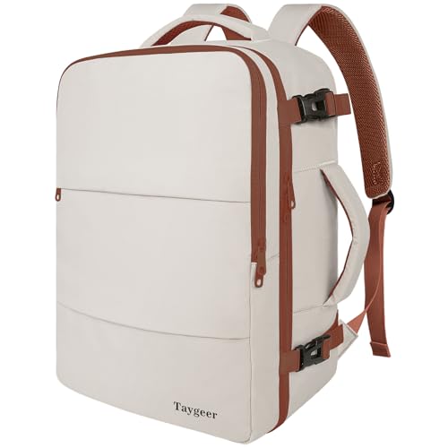 Taygeer Backpack for Women, College Backpack with Laptop Compartment | Travel Laptop Mochila Carry On Luggage with Shoe Pouch, Airline Approved Personal Item Bag For Weekender Hiking, Khaki White - color: Khakiwhite, size: Large