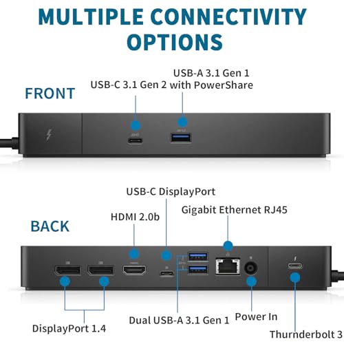 Dell WD19TBS Thunderbolt Dock, 180W Dell Docking Station with HDMI/Dual DisplayPort, Dual Monitor Support, Bundle with HDMI/DP Cables (Renewed) - style: WD19TBS-180W