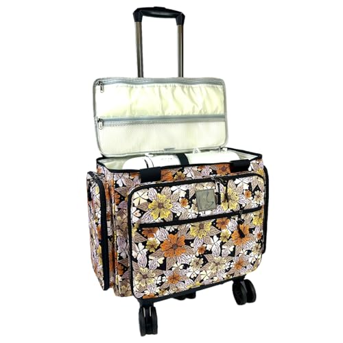 Rolling Sewing Machine Bag with Five 360-Degree Rotating Wheels,Sewing Machine Carrying Case Fits for Most Standard Sewing Machines,YKK zipper,Hard Bottom Pad (Floral) - color: Floral