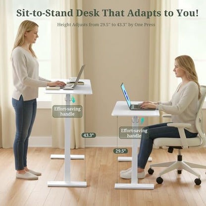 Mobile Standing Desk, Height Adjustable Laptop Desk with Hidden Casters | Stable Steel Frame, Smooth Lift Mechanism, Lockable Casters, Easy Assembly, Ideal for Home, Office & Dorm, White - color: White, style: Height Adjustable