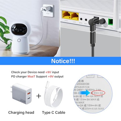 90 Degree DC 5.5 x 2.1mm to USB C Adapter,9V DC 5521 Male to USB Type C PD Emulator Trigger for LED Light、Router、Mobile Power Supply （4-Pack）
