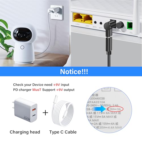 90 Degree DC 5.5 x 2.5mm to USB C Adapter,9V DC 5525 Male to USB Type C PD Emulator Trigger for LED Light、Router、Mobile Power Supply （4-Pack）