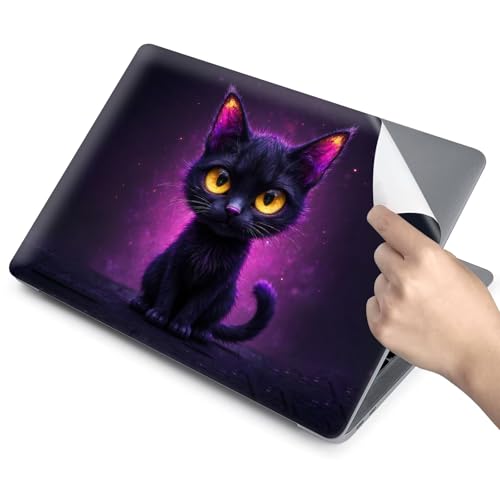 Universal Laptop Skin for 13-16 Inch Laptops,Vinyl Protective Sticker Decal,Easy DIY Trim-to-Fit for HP/Dell/MacBook,Bubble-Free & Removable,Big-Eyed Black Cat - color: Big-eyed Black Cat