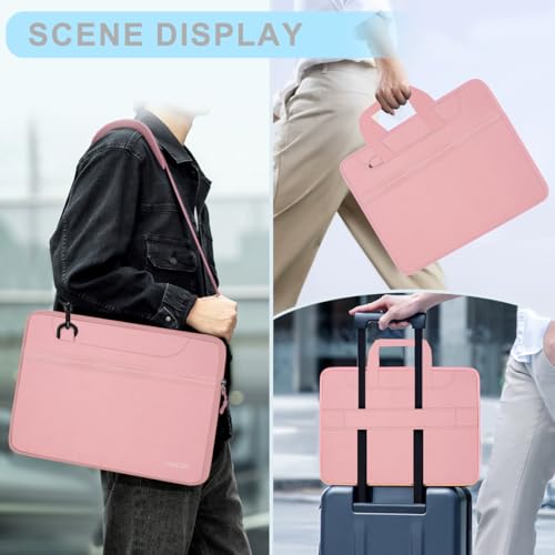 Laptop Case 15.6 inch Shoulder Bag, Durable Shockproof Protective Computer Carrying Briefcase with Multi-Pockets and Strap Compatible with Most 15.6 inch Notebooks,Pink - color: Pink, size: 15.6"