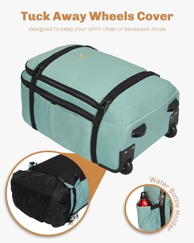Hynes Eagle Rolling Backpack 42L Backpack with Wheels Airline Approved Carry on Luggage Laptop Travel Suitcase Bag for Women Men Mint Green - color: Mint Green