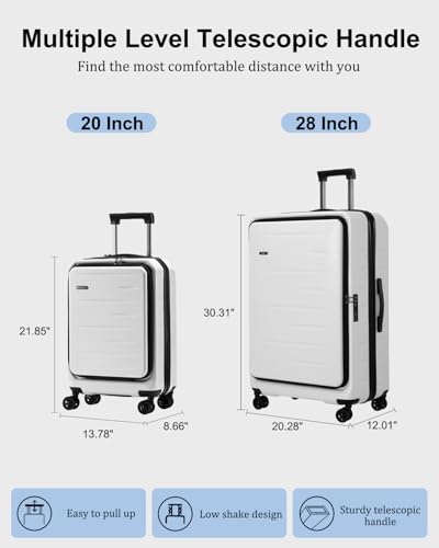 CENSIEN Expandable Luggage Sets, 20 Inch Carry On Luggage 28 Inch Suitcases | 20in Front Open Laptop Pocket Luggage,28in Top Open Trunk Suitcase,Lightweight ABS+PC Hardshell,YKK Zipper,Travel Bags,White - color: White, size: 20/28 Inch EXT