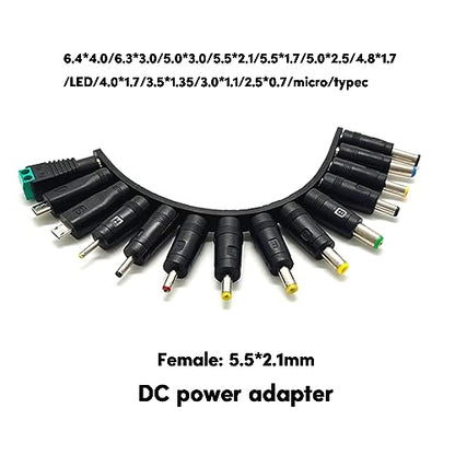 Female to Male Power Adapter Tips Connector for Phone Laptop Charging Power Supply Plug Jacks Sets 5.5x2.1mm