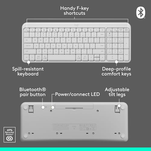 Logitech MK250 Compact Bluetooth Wireless Keyboard and Mouse Combo - White | Bluetooth connection only, compact keyboard with number pad, small ambidextrous M196 mouse with 3 non-customizable buttons - color: White, style: Combo