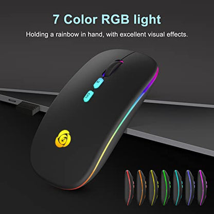 CC Store Wireless Mouse for Laptop,USB-C Rechargeable with Dual Connection | Bluetooth mouse with 2.4GHz USB receiver, silent slim design, adjustable DPI for laptop,MacBook,PC and tablet,Black - color: Black