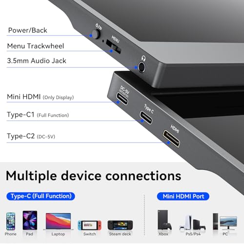 15.6 Inch Portable Monitor FHD 1080P IPS Display with USB C and HDMI Ultra Slim Travel Screen Extender for Laptop and Gaming