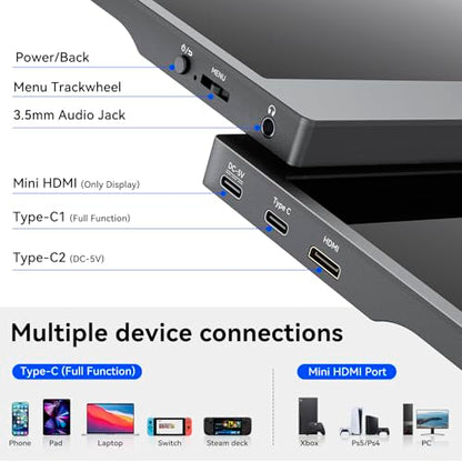 15.6 Inch Portable Monitor FHD 1080P IPS Display with USB C and HDMI Ultra Slim Travel Screen Extender for Laptop and Gaming