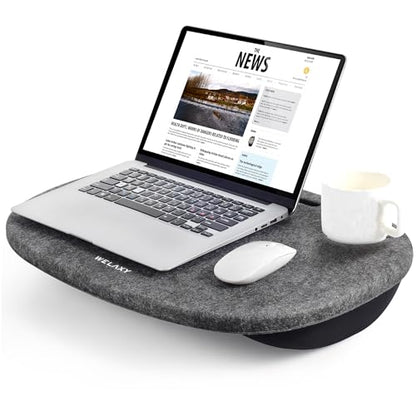 Welaxy Laptop Lap Desk Portable Large workspace LapDesk for Bed Home Office fits up to 17-inch MacBook Chromebook Tablet Lightweight Tray Table with Ergonomic 3D Shaped Pillow (Charcoal) - color: Charcoal