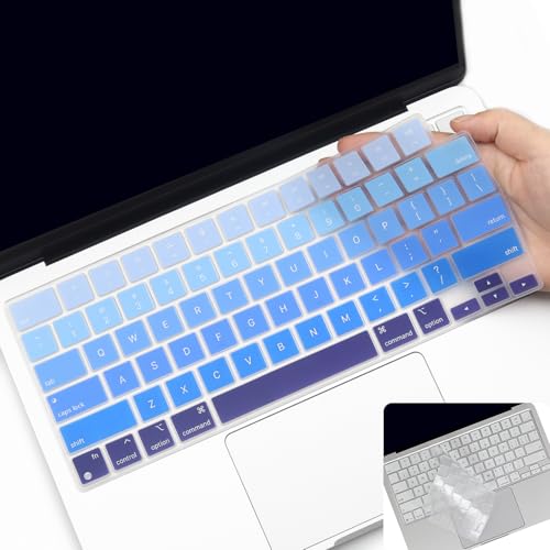 2 Pack Keyboard Cover for 2026 MacBook Neo 13" (Touch ID) & MacBook Pro 14"/16" M5-M1 Pro/Max, M5-M2 & MacBook Air 13"/15" M5-M1, Keyboard Protective Skin US Layout - color: blueGradual+TPU