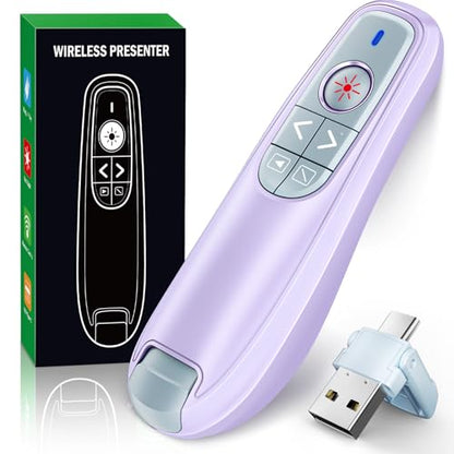 Presentation Clicker Wireless Presenter Remote Clicker, USB C PowerPoint Clicker for Presentation with Pointer, RF 2.4GHz Computer Pointer Clicker Slide Advancer for Mac-Purple - color: Purple