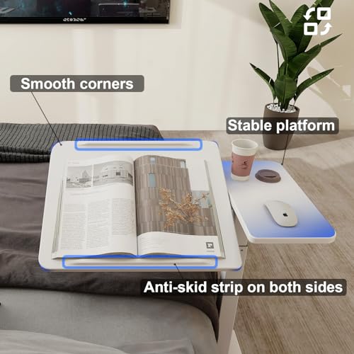 PUNCIA Medical Overbed Table with Wheels Pneumatic Adjustable Bedside Desk | Computer Cart Bedside Table Rolling Laptop Table with Tilting Split Top for Hospital Bed Office Bedroom Dorm Recovery Room