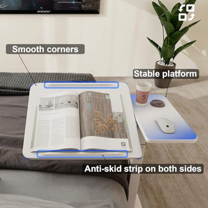 PUNCIA Medical Overbed Table with Wheels Pneumatic Adjustable Bedside Desk | Computer Cart Bedside Table Rolling Laptop Table with Tilting Split Top for Hospital Bed Office Bedroom Dorm Recovery Room