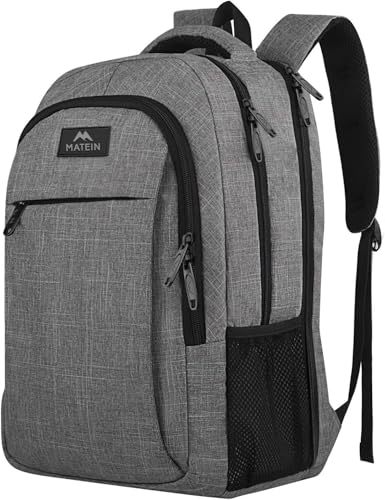 MATEIN 17 Inch Laptop Backpack, TSA Large Backpack for Travel and Business, Water Resistant Big Flight Approved Weekender Carry-On Backpack with Luggage Sleeve for Women and Men - color: Light Gray, size: 17 Inch