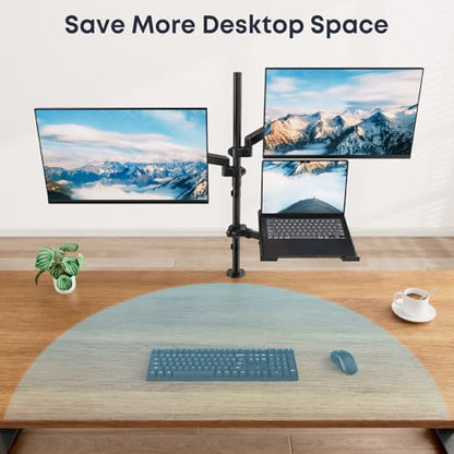 Dual Monitor and Laptop Mount Stand, Fits 32" Screens & 17" Laptops | 19.8 lbs per Arm,Fits 10-17" Laptops,Extra Long Pole,Full Motion & Height Adjustable, C-clamp Desk Mounting
