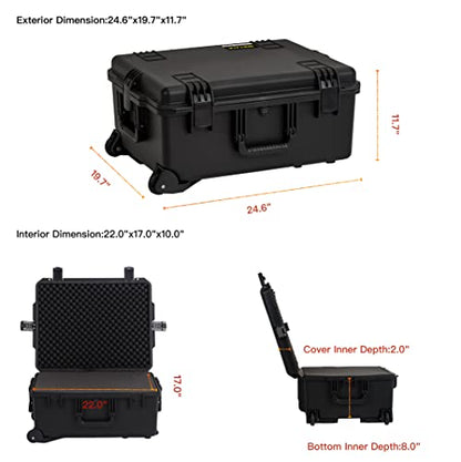 MEIJIA Premium Waterproof Rolling Hard Camera Case,Hard Protective Case with customizable fit foam and wheels,Full Protection with Light&Convenient Design,Elegant Black (24.6"X19.7"X11.7") - size: 24.6"X19.7"X11.7"