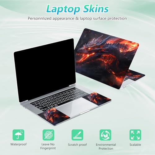 Laptop Skin Sticker Decal 12"-15.6" Universal Laptop/Notebook/Netbook Vinyl - Waterproof Scratch Resistant,Fits HP Dell Lenovo MacBook,2 Free Wrist Pads,Easy Apply & Remove,Fire Dragon Roar - color: Fire Dragon Roar