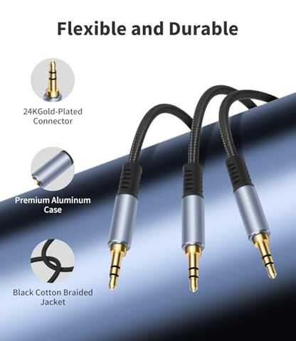 1/8" TRS Stereo Splitter Cable 10FT(Splitter 20cm), Male to Dual Male, 3.5mm Y-Splitter Stereo Cable, for Speakers, Headphone, Cell Phone PC Laptop, Perfect for Switching or Two Sets of Speakers - size: 10FT