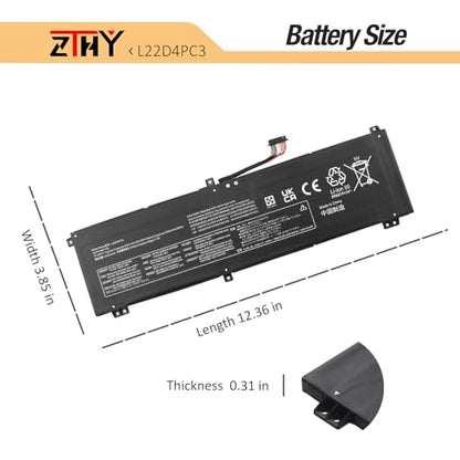 L22C4PC3 L22M4PC3 Laptop Battery Replacement for Lenovo Legion S7 16IRH8 | Legion S7 16APH8 / Legion 9 16IRX8/ Legion 9 16IRX9 Series L22D4PC3 5B11K39157 5B11K39160 SB11K39158 SB11K39159 15.56V 99.9Wh - size: 12.36*3.85*0.31inch L22D4PC3