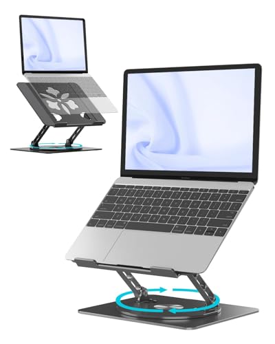 Aoviho 360° Rotating Laptop Stand for Desk | Adjustable, Foldable, Portable Aluminum Ergonomic Riser | Compatible with MacBook, Dell, HP & All Laptops 10-16 inch | Black - color: Black
