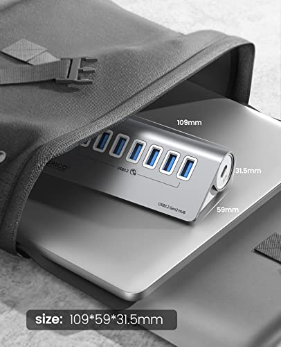 ORICO 7-Port USB 3.2 Gen2 Hub, Desktop USB 3.2 Hub with 7 USB-A Ports, 5V 3A Power Supply Port, 10Gbps Aluminium USB-Splitter with 3.28Ft USB-C to USB-C Cable for iMac, MacBooks, Mac mini - size: 100cm, style: M3U7