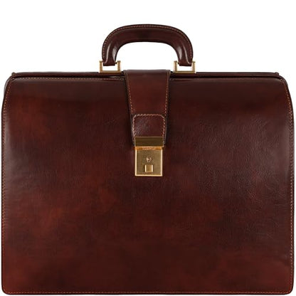 Time Resistance Leather Lawyer Briefcase - Italian Handmade Laptop Briefcase for Men and Women - Attache Case - Doctor Bag - color: Brown