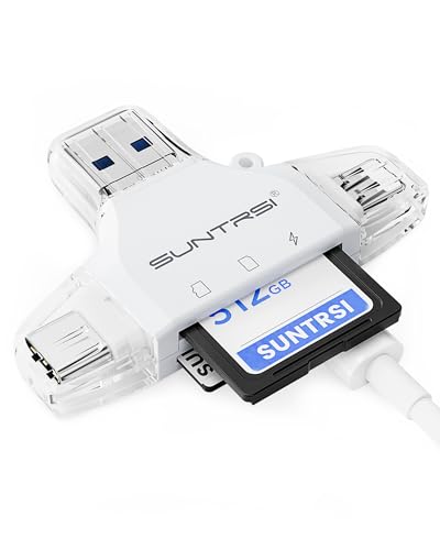 SD/Micro SD Card Reader for iPhone/ipad/Android/Mac/Computer/Camera,Portable Memory Card Reader 4 in 1 Micro SD Card Adapter&Trail Camera Viewer Compatible for TF and SD Card - color: white