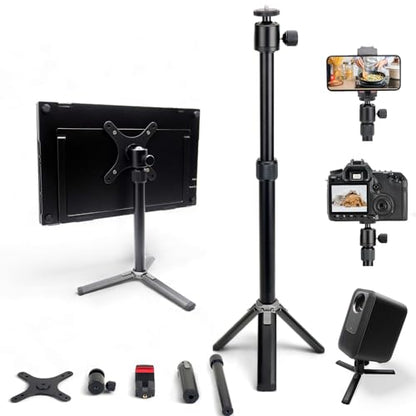 Kado Metal Portable Monitor Stand Tripod, Phone/Tablet Clamp for Desk | 100x100mm 75x75mm Wall/Arm Mount Clamping, 360° Ball Head and 1/4" Screw Compact for Phone, Tablet, Projector, Camera, Webcam - style: Charcoal Gray