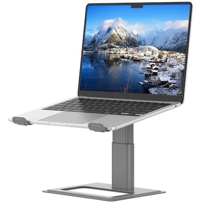 SOUNDANCE Adjustable Laptop Stand, Ergonomic Aluminum Riser for 10-17.3” Notebooks, Ventilated Metal Holder with Height Alignment for Desk Workspace, Grey - color: Grey