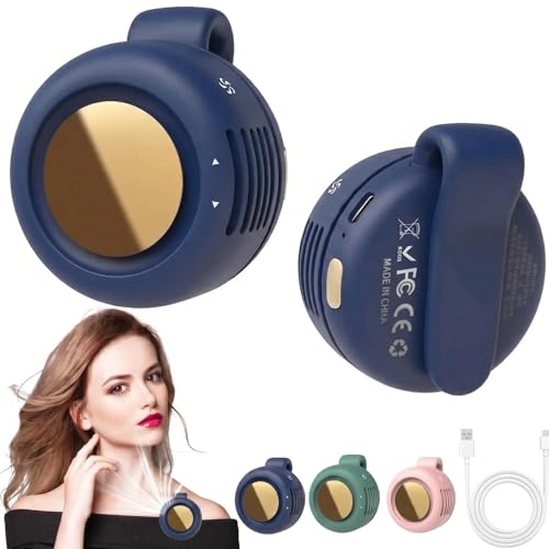 Portable Silent Mini Bladeless Fan Clip On, Small Fan Clip on for Shirt & Waist, Adjustable 3-Speed Suspended Whirlwind Fans, For Outdoor & Travel & Office, Travel Accessories, Gift (Blue) - color: Blue