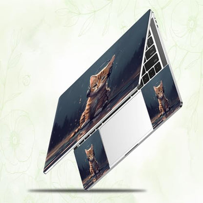 Laptop Skin Sticker Decal, Universal Reusable Vinyl Laptop Cover for 12" 13" 13.3" 14" 15" 15.4" 15.6" Notebook PC, Reusable Waterproof Scratch-Resistant with 2 Wrist Pads,Cat with Headphones - color: Cat with Headphones