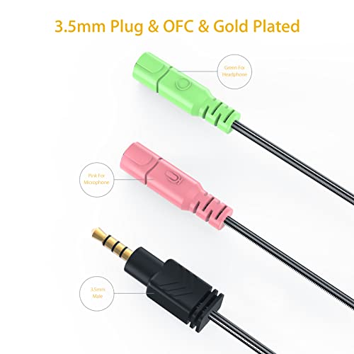 Headphone Mic Splitter 2 Pack 3.5mm Headset Adapter for Computer | 2-TRS Female to TRRS Male CTIA Stereo Audio Mic Jack Y Splitter for Dual-Plug Game Headset to Xbox, PS4, Phone, Laptop, PC - size: 2 Pack / 0.6 Feet