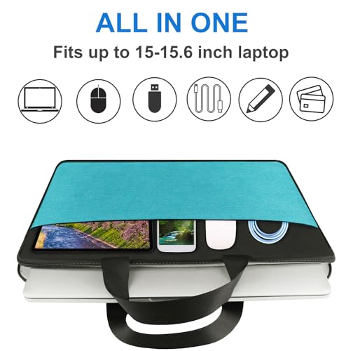 Laptop Sleeve Bag 15.6 inch, Travel Laptop Case Handbag Shockproof Protective Computer Cover Carrying Bag Briefcase for 15" 15.6" HP Asus Acer Dell Lenovo Laptop Notebook Ultrabook, (Black/Sky blue) - color: Black/Sky Blue, size: 15.6 inch