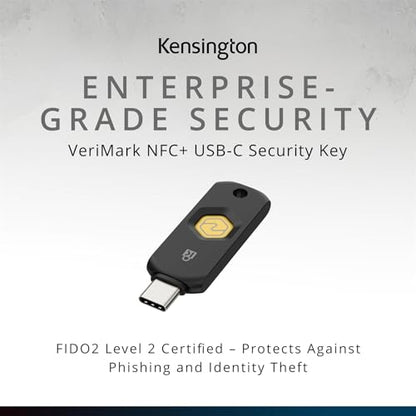 Kensington VeriMark NFC+ USB‑C Security Key, FIDO2/WebAuthn Hardware Authenticator for Passwordless Login, Works with Windows, macOS & Chrome OS, K64739WW | FIDO2/WebAuthn hardware authenticator, passwordless login, NFC and USB-C, works with Windows, macO