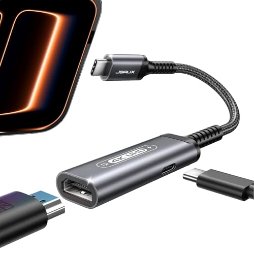 JSAUX USB C to HDMI with PD Charger Adapter, 2-in-1 Type C to HDMI 4K@30Hz/100W Charging Compatible with iPhone 17 Pro Max/Air/ 16 Pro Max/15 Pro Max,Samsung S24/S23,MacBook,Dell,Steam Deck,ROG Ally