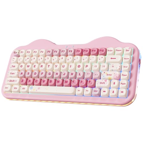 YUNZII C75 Cute 75% Wireless Mechanical Keyboard (Pink, Candy Switch) | Creamy Cake Keyboard, BT5.0/2.4G/USB-C, Hot-Swap, NKRO, PBT MOA Keycaps,5500mAh RGB Gasket Mount for Mac/Win/Gaming/Office - color: Pink, size: Candy Switch