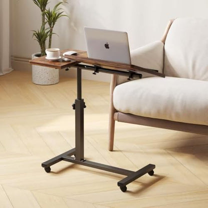 Adjustable Overbed Table with Wheels, Versatile Bedside Laptop Desk with 180° Flip Top, Height Adjustable Rolling Side Table for Bed, Sofa, or Recliner, Brown - color: Rustic Brown