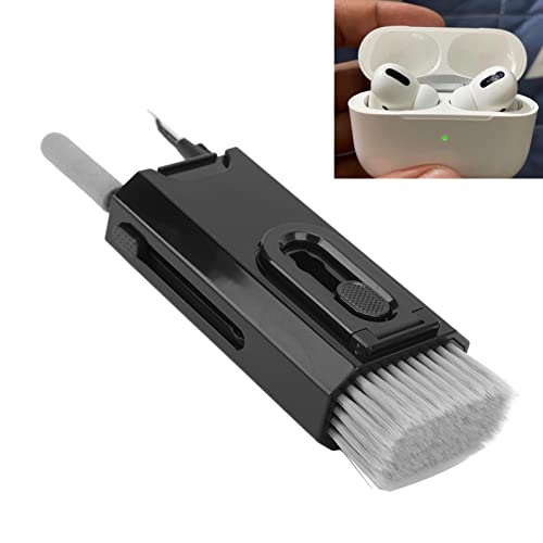 8 in 1 Phone Cleaning Brush, Detachable Hook and Hoop, Deep Crevice Cleaning, Built in Key Puller, for Headset, Earbuds, Tablet, Keyboard, Laptop, with Push Pull Tool (Black) - color: Black