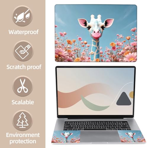 Universal Laptop Skin Sticker for 12/13/14/15.6 Inch Laptops, Reusable Vinyl Laptop Decal Cover, Waterproof Scratch Resistant Notebook Skin with 2 Wrist Pads,Cute Giraffe - color: Cute Giraffe