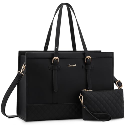 LOVEVOOK Women's 15.6inch Laptop Tote, PU Leather Computer Work Bag, office - color: Black, size: 15.6 inch