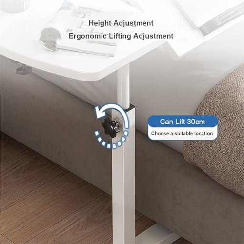 Overbed Table Bedside Shelf Overbed Table Height Adjustable Rolling Laptop Stand with Tilting Desktops Mobile Computer Workstation Study TV Tray(White) - color: White