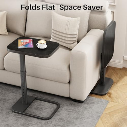 Kitstorack Upgraded TV Tray Table with Panel Lock, Adjustable Height & 90° Flip-Over Design, Sofa Arm End Side Table for Eating, Dinner, Snack, Laptop, Couch, Bed, Chair or Small Spaces, Black - color: Black, style: Auto-locking