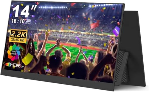 14 Inch 2K Portable Monitor, 16:10 QHD 100% sRGB HDR IPS Screen, Ultra-Slim External Second Monitor for Laptop, Phone, PS5, Xbox, Switch, PC(14.1") - size: 14.1"