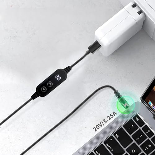 65W 5V-20V Adjustable USB-C PD to DC Fast Charger Cable, 4ft | Supports 5V/9V/12V/15V/20V output with 8 DC tips: 6.0x4.0, 6.3x3.0, 5.5x2.5/2.1/1.7, 4.7x1.7, 4.0x1.7, 3.5x1.35mm.