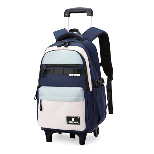 ZHANAO Rolling Backpack for Boys Color-blocking Schoolbag for Middle School Students Trolley Bookbags for Elementary Boys - color: Blue-2 Wheels